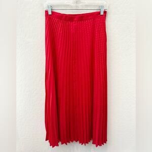 CHELSEA & VIOLET | Red Pleated Monochrome Polka Dot Side Slit Midi Skirt | Small